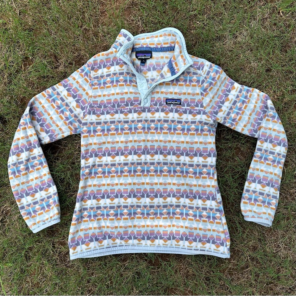 Patagonia Micro D Snap-T Pullover Fleece Jacket Geometric Womens Med Fits Small